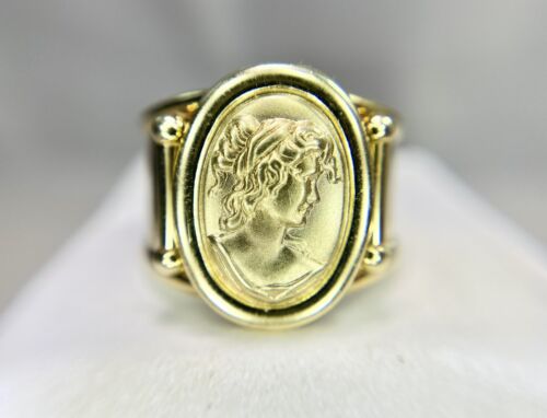 Vintage 14k Yellow Gold Designer Signed Italy Roman Woman Open Style Ring