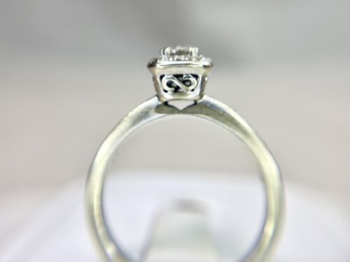 14k White Gold Signed Natural Round Brilliant Diamond Halo Engagement Ring