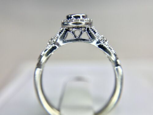 10k White Gold Designer Signed Natural Round Diamond Halo Engagement Ring