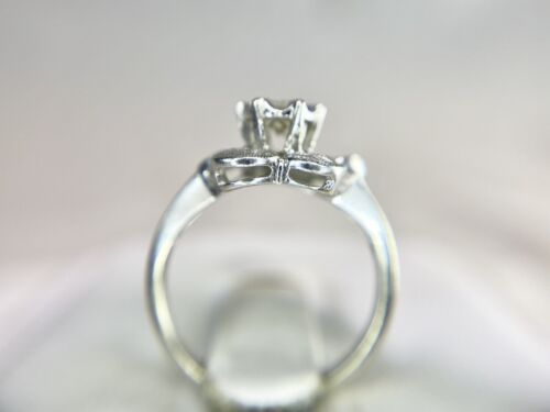 Vintage Art Deco 14k White Gold Natural Round Diamond Small Engagement Ring