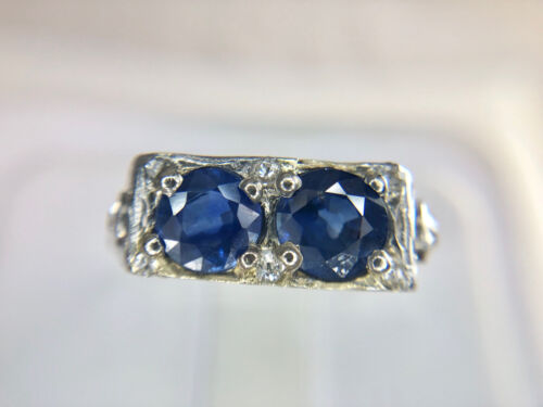 Art Deco Platinum Round Double Blue Sapphire Old European Diamond Filigree Ring