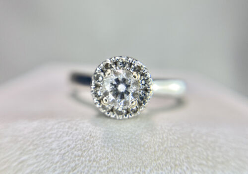 14k White Gold Zales Designer Round Brilliant Diamond Halo Engagement Ring 