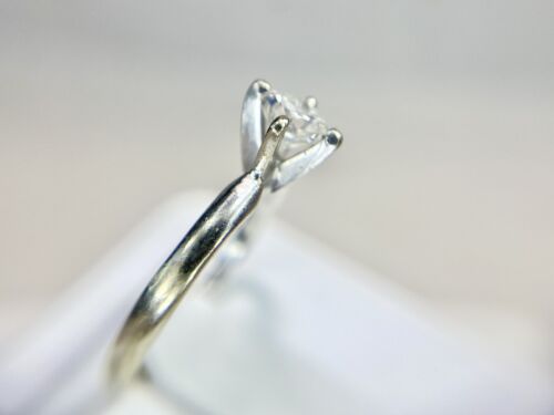 Vintage 14k White Gold Natural Square Princess Cut Diamond Solitaire Engagement 