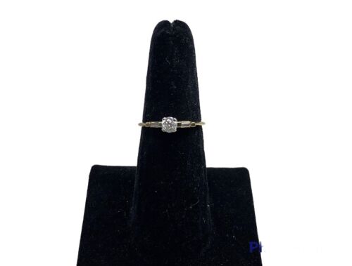 Vintage 14k Yellow Gold Natural Round Baguette Cut Diamond Engagement Ring