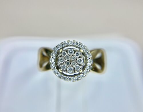 10k Yellow Gold Designer Natural Round Diamond Pave Cluster Halo Cocktail Ring