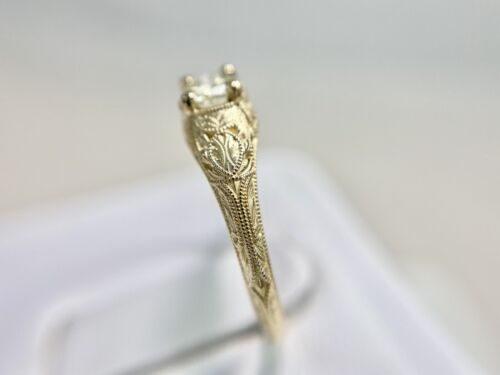 14k Yellow Gold Vintage Style Natural Round Diamond Filigree Engagement Ring