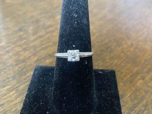 Art Deco Palladium Natural Round Old European Diamond Solitaire Engagement Ring