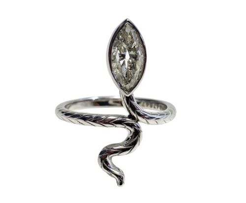 Vintage 18k White Gold Marquise Shape GIA Certified Diamond Snake Ring