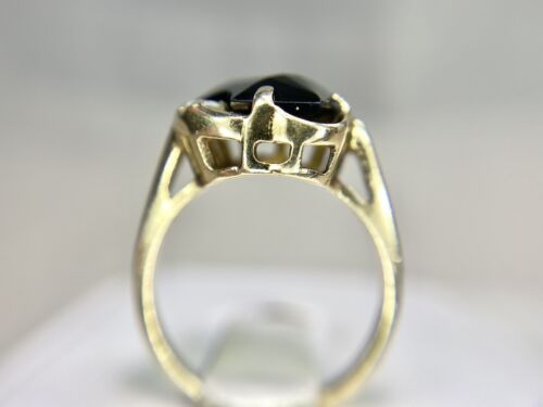 Vintage Victorian Era 10k Yellow Gold Custom Cut Black Onyx Cocktail Ring