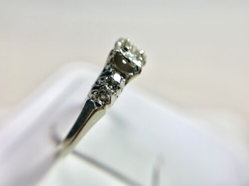 Vintage 14k White Gold Natural Round Brilliant Diamond Engagement Ring 1/3 TCW