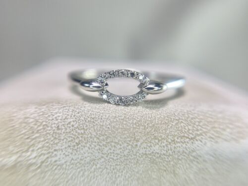 10k White Gold Designer Natural Round Brilliant Diamond Oval Shape Pave Set Ring