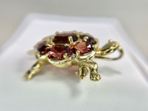 Vintage 10k Yellow Gold Designer Rhodolite Garnet Handcrafted Turtle Pendant Pin