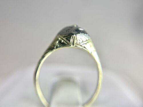 Art Deco 14k Yellow Gold Old European Natural Diamond Engraved Cocktail Ring