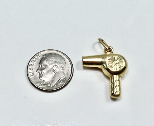 Vintage 14k Yellow Gold Blow Dryer Salon Theme 3D Charm Small Pendant