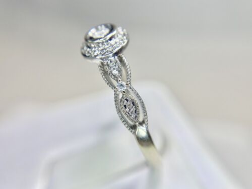 10k White Gold Designer Signed Natural Round Diamond Halo Engagement Ring