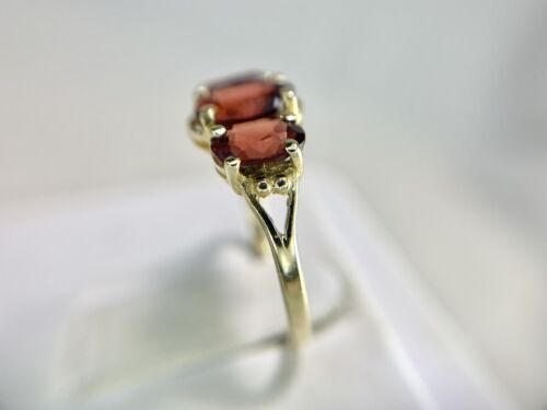 Vintage 10k Yellow Gold Oval Shape Rhodolite Garnet Three Stone Ring 1.75 ct