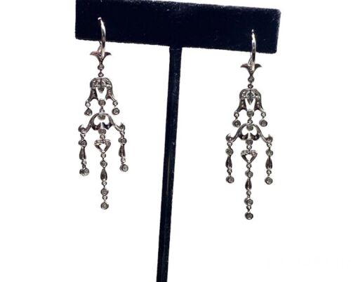 Vintage 14k White Gold Natural Round Diamond Chandelier Drop Dangle Earrings