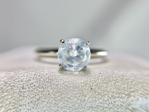 Vintage 14k White Gold Natural Round Rustic Diamond Solitaire Engagement Ring