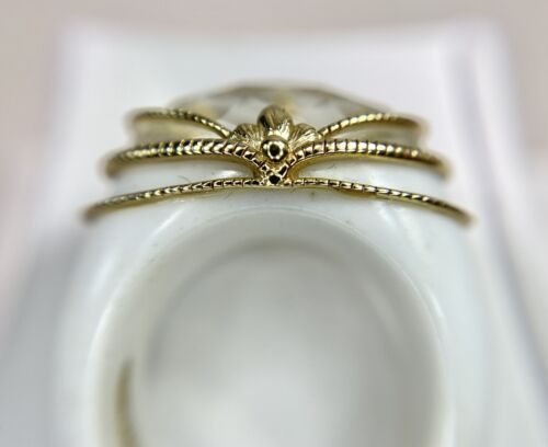 14k Yellow Gold Designer White Ceramic Faceted White Crystal Cocktail Ring