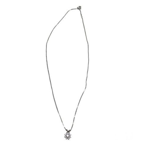 14k White Gold Natural Round Diamond Flower Shape Pendant Necklace