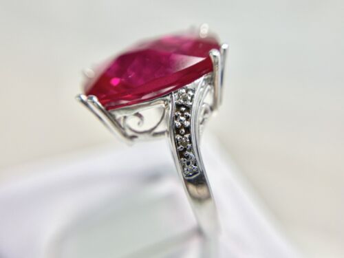 Vintage 10k White Gold Checkerboard Cut Big Pink Gemstone Round Diamond Ring