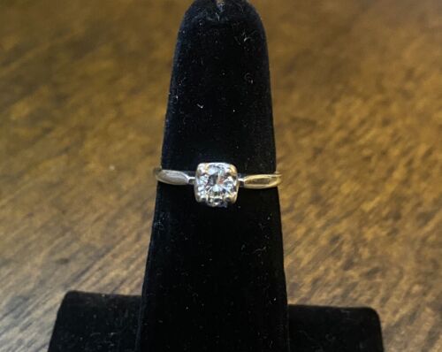 Vintage 14k White Gold Natural Round Diamond Solitaire Classic Engagement Ring