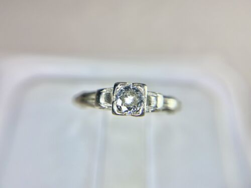 Vintage Art Deco 14k White Gold Round Old European Diamond Engagement Ring 1/3 