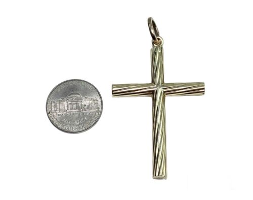 Vintage 14k Yellow Gold Big Hollow Handcrafted Cross Pendant