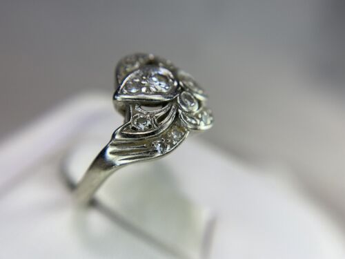 Vintage Antique 14k White Gold Round Diamond Small Cocktail Ring 1/3 ct