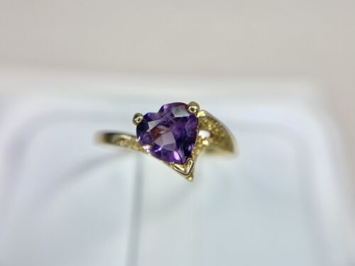 Vintage Estate 10k Yellow Gold Heart Shape Purple Amethyst Solitaire Ring