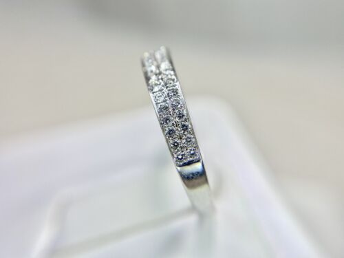 14k White Gold Natural Round Brilliant Diamond Double Row Wedding Band Ring