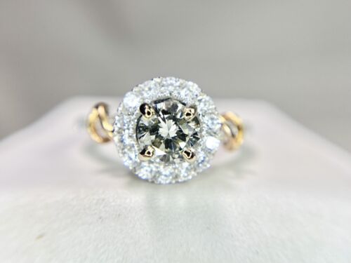 18k White Gold Designer Natural Round Brilliant Diamond Halo Engagement Ring