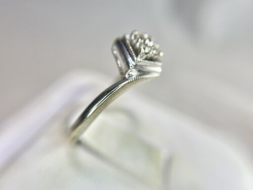 10k White Gold Natural Round Brilliant Diamond Flower Cluster By-Pass Ring