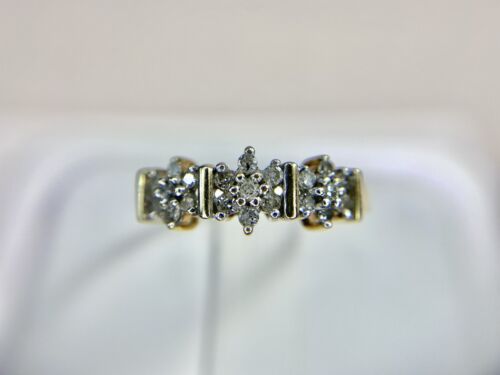 Vintage 10k Yellow Gold Natural Round Single Cut Diamond Flower Set Cluster Ring