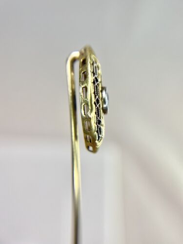 Art Deco 14k Yellow Gold Natural Round Blue Sapphire Marquise Filigree Stick Pin