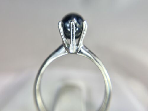 Vintage 10k White Gold Round Black Tahitian Cultured Pearl Solitaire Ring