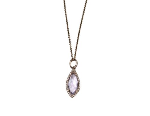 Vintage 14k Rose Gold Light Purple Amethyst Round Diamond Halo Pendant Necklace