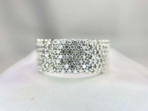 Vintage 10k White Gold Natural Round Single Cut Diamond Statement Band Ring