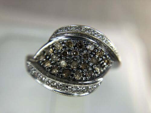 18k White Gold Fancy Brown Color Round Brilliant Diamond Evil Eye Cocktail Ring