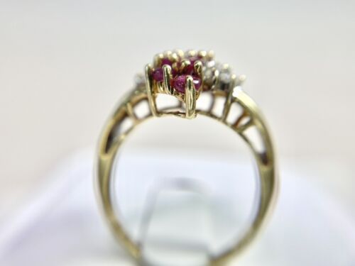 Vintage 10k Yellow Gold Natural Red Ruby Natural Round Diamond Cocktail Ring