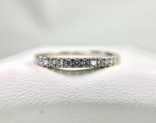 14k White Gold Natural Round Brilliant Diamond Wedding Band Stack Ring