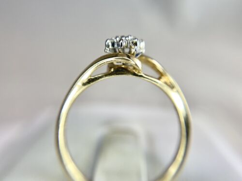 Vintage 14k Yellow Gold Natural Round Brilliant Diamond Cluster By-Pass Ring