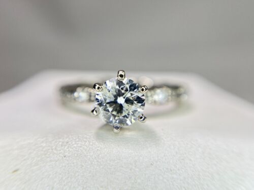 Vintage 14k White Gold Natural Round Brilliant Diamond Engagement Ring 1 ct