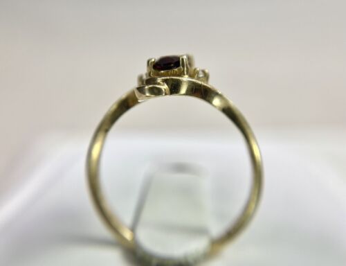 Vintage 14k Yellow Gold Natural Oval Rhodolite Garnet Round Diamond Bypass Ring