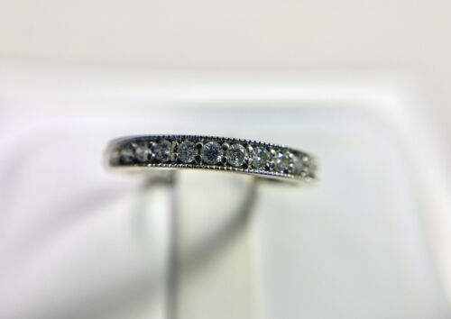 Vintage 14k White Gold Natural Round Brilliant Diamond Wedding Band Ring