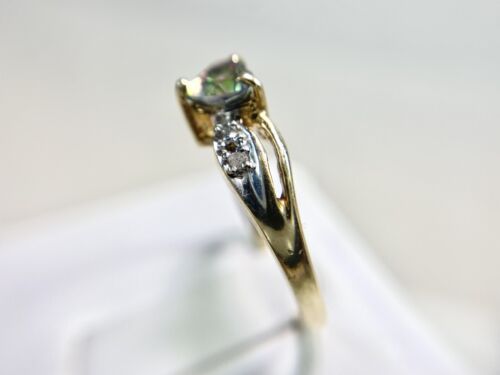 Vintage 10k Yellow Gold Heart Shape Mystic Topaz Round Single Cut Diamond Ring