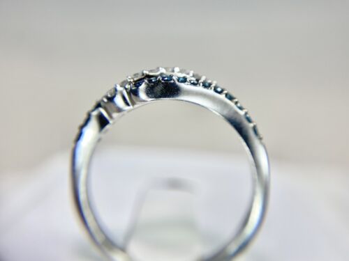 10k White Gold Natural Fancy Blue Color Round Brilliant Diamond Bypass Ring