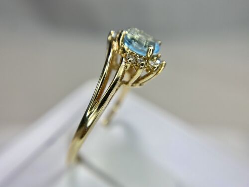 Vintage 10k Yellow Gold Natural Oval Sapphire Blue Topaz Round Diamond Ring