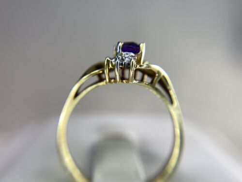 Vintage 10k Yellow Gold Oval Purple Amethyst Round Diamond By-Pass Ring