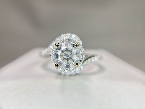 14k White Gold Natural Round Brilliant Diamond Halo Bypass Engagement Ring